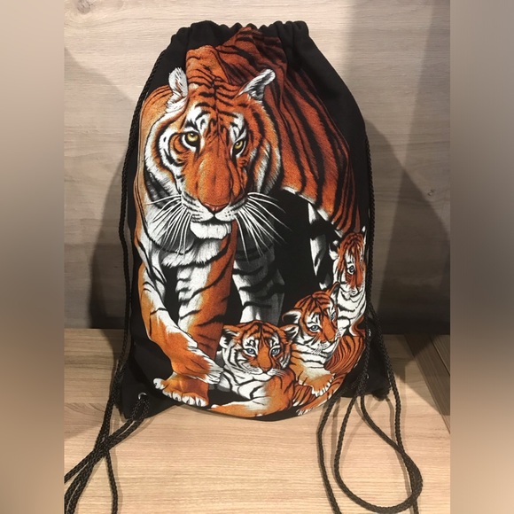 Tiger Print Drawstring Backpack - Picture 2 of 5